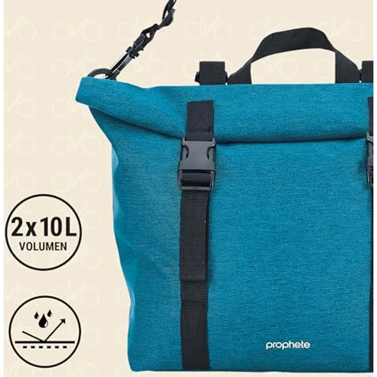 Prophete Doppelpacktasche für Gepäckträger, 2 x 10 Liter, wasserabweisend, Grün-Blau, 29,5 x 26 cm – Bild 2