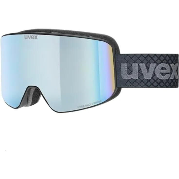 uvex pyrit FM Skibrille für Damen und Herren, filterkategorie 2, vergrößertes beschlagfreies Sichtfeld, schwarz matt dl/saphirblau-klar S2, one size