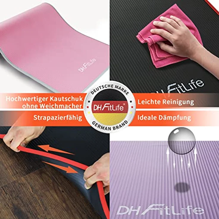 DH FitLife Trainingsmatte Fitnessmatte, Sportmatte 183 * 61 * 1 cm, Gymnastikmatte extra reißfest, Yogamatte rutschfest und dick, Workout Matte (violett) – Bild 4