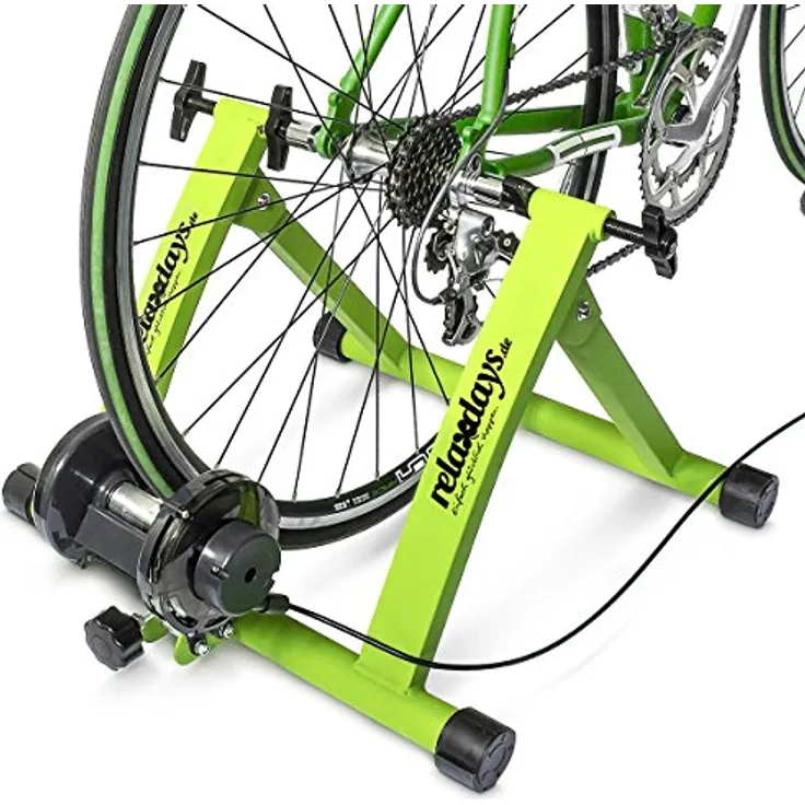 Relaxdays Rollentrainer, Indoor Fahrradtrainer mit 6 Gängen für 26-28 Zoll, bis 120 kg belastbar, Stahl, Grün