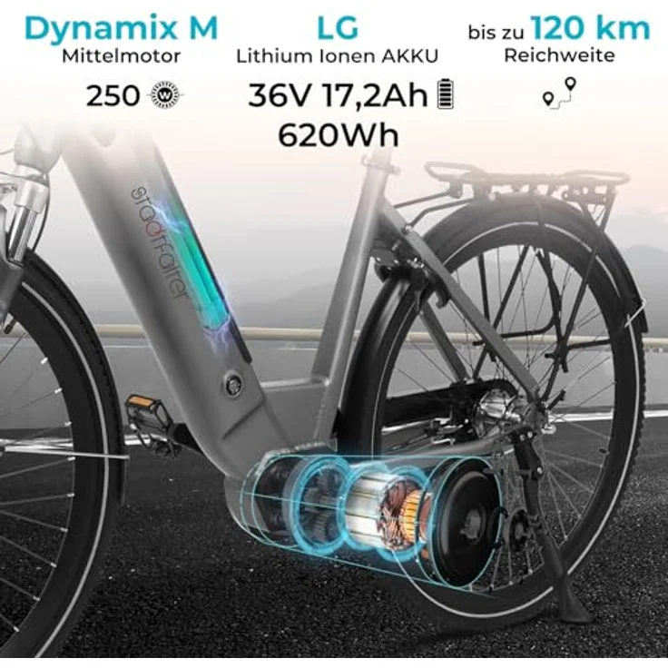 AsVIVA Stadtfalter E-Bike Hollandrad B14 I 28 Zoll Pedelec mit extra starkem LG-Akku I City-Fahrrad mit Mittelmotor für Damen & Herren (Grau) – Bild 2