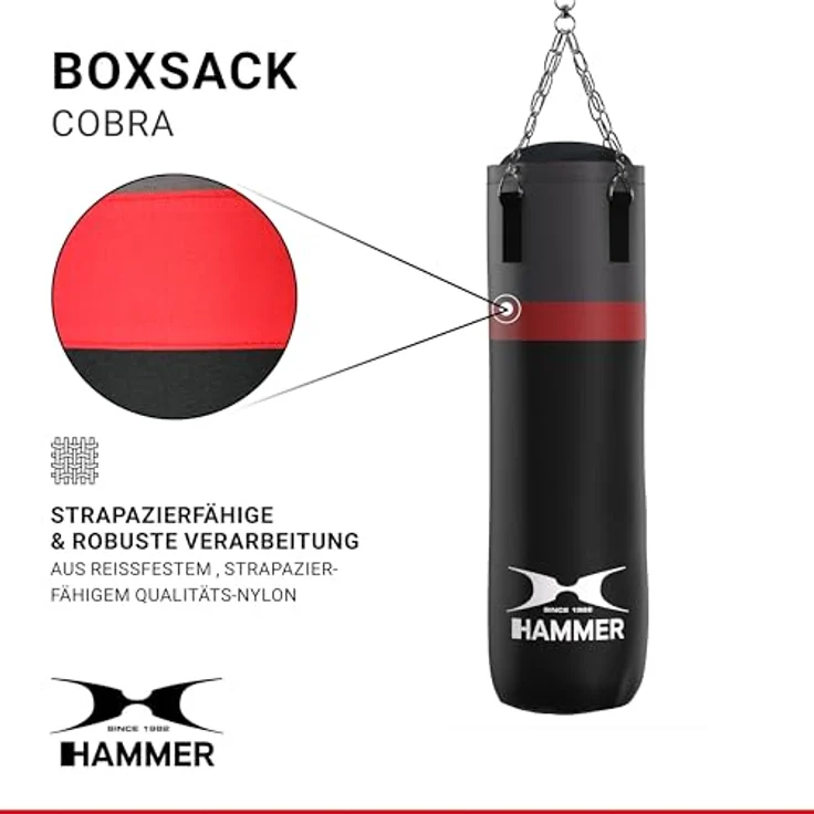 HAMMER Boxsack Cobra, 100 cm, reißfestes Nylon, Schwarz/Rot/Grau, One size, 92330 – Bild 4