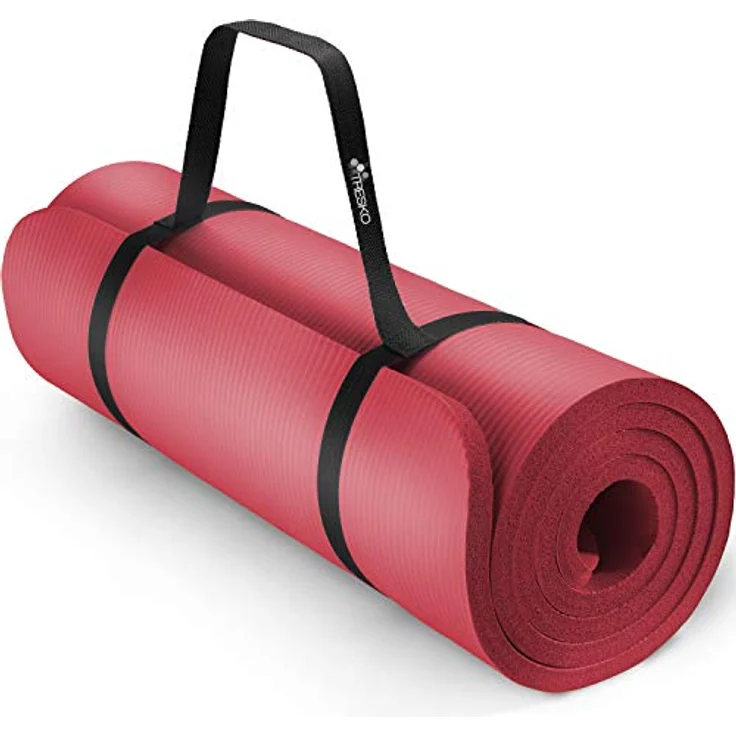 TRESKO Yogamatte, Phthalatfrei, rutschfest, Gymnastikmatte mit Tragegurt, 185x60 cm, Rot, 1,5 cm dick – Bild 1