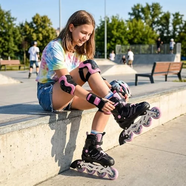 Meteor Urbo Verstellbare Inlineskates – Komfort und Stabilität mit ABEC-9 Lagern – Schwarz/Rosa, Größe M 34-37 – Bild 2