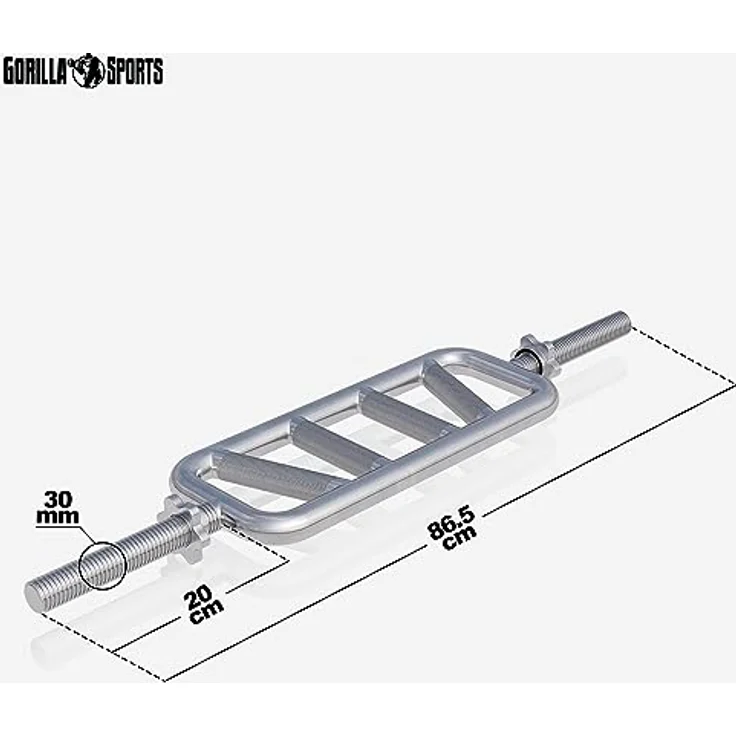 GORILLA SPORTS® Trizepstrainer - Ø 30mm, bis 200 kg Belastbar, Rahmenhantel mit 2 Sternverschlüsse, aus Chrom - Trizeps Hantelstange, Trizepsstange, Trizeps Bizeps Stange – Bild 2