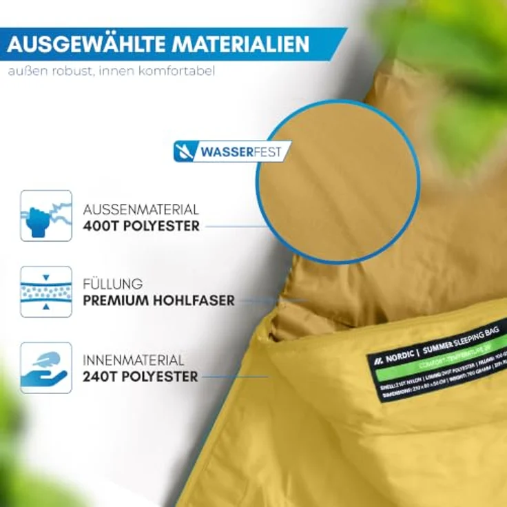 NORDMUT® Schlafsack Erwachsene, Mumienschlafsack ultraleicht (900/1500g), 3-Jahreszeiten (250 GSM) & Sommerschlafsack (100 GSM) für Camping, Outdoor & Festivals, kompaktes Packmaß 25 x 40 cm – Bild 2