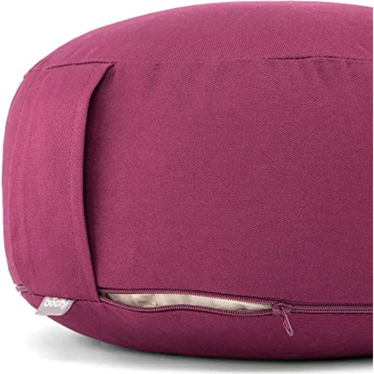 Bodhi Meditationskissen Rondo ECO | Yogakissen mit Bio Dinkelfüllung | Bezug aus 100% Baumwolle | Waschbarer Bezug mit praktischer Trageschlaufe | Höhe 20 cm (aubergine) - Preisvergleich – Bild 2