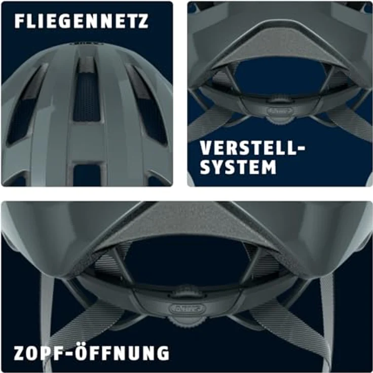 ABUS Macator Rennradhelm, sportlicher Fahrradhelm für Einsteiger, ponytail-kompatibel, grau glänzend, Größe L – Bild 5