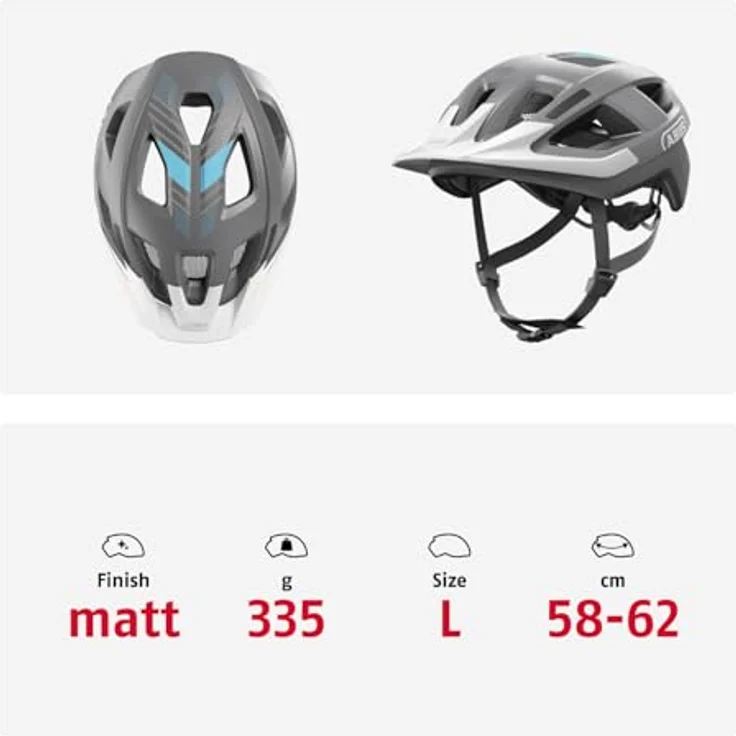 ABUS Fahrradhelm Aduro 3.0 LED, Sportiver City-Helm mit Rücklicht für Damen und Herren, Größe L, Grau – Bild 5