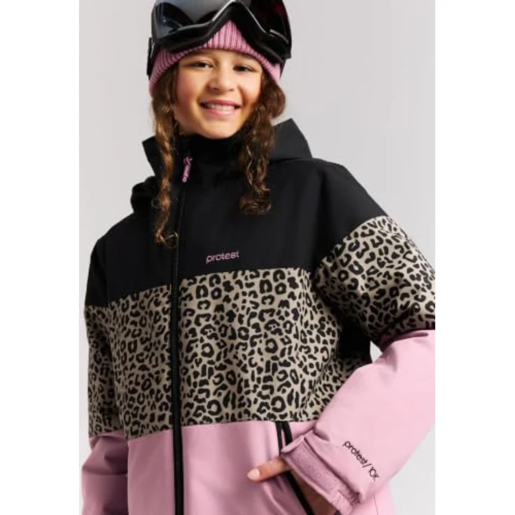 PROTEST Prtdeline Jr, Ski- und Snowboardjacke für Mädchen, wind- und wasserdicht, mit Animal-Print, true black, Größe 140 – Bild 2