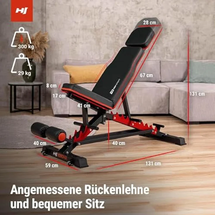 HS HOP-SPORT Hantelbank HS-2090HB, vielseitig & stabil, multifunktionale Trainingsbank, bis zu 300 kg belastbar, schwarz – Bild 4