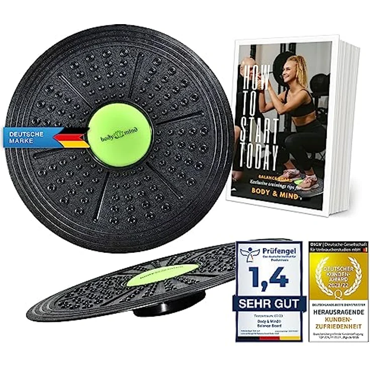 Body & Mind® Balance-Board Deluxe Wackelbrett für Physio-Therapie-Kreisel-Training; Trainiert Gleichgewicht & Koordination mit kostenlosem E-BOOK (Studio Board Deluxe Schwarz) – Bild 1