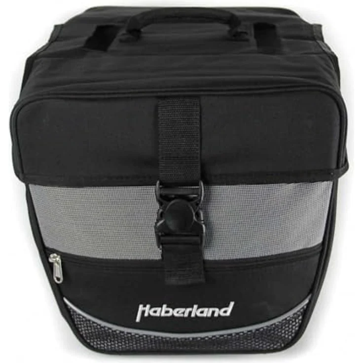 Haberland Doppeltasche Einsteiger-Serie, Fahrradtasche schwarz-silber, 32 x 34 x 16 cm, 12.5 Liter, für Kinderfahrräder – Bild 1
