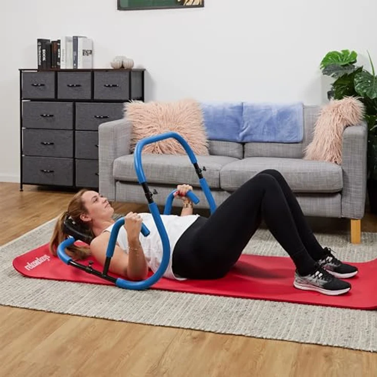 Relaxdays Bauchtrainer, Bauchmuskeltrainer, HxBxT: 66 x 71 x 71 cm, effektives Training zuhause, Sit-Ups, blau/schwarz – Bild 5