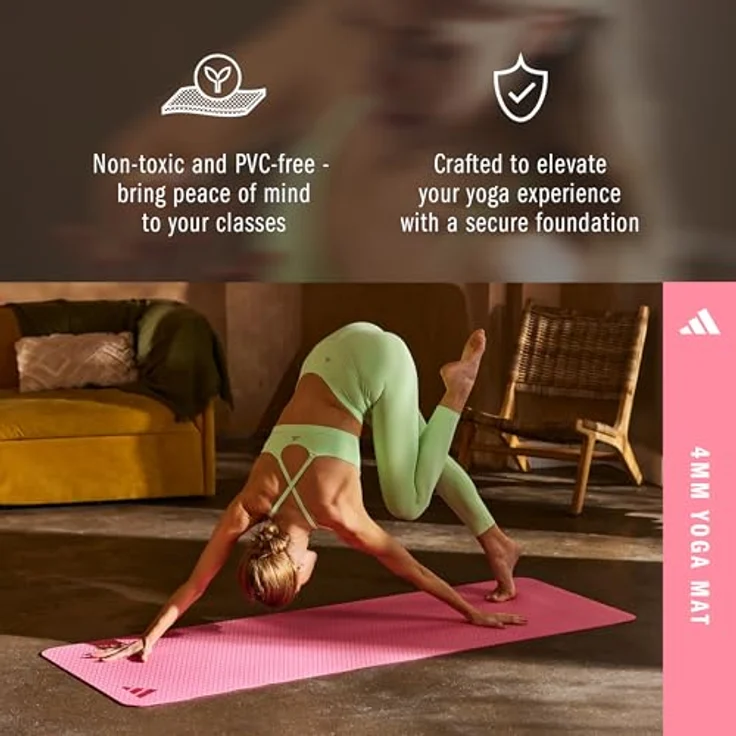 Adidas Yogamatte 4 mm Pink Fusion, Trainingsmatte mit mitteldichtetem Gefühl, verbesserter Griffigkeit – Bild 5