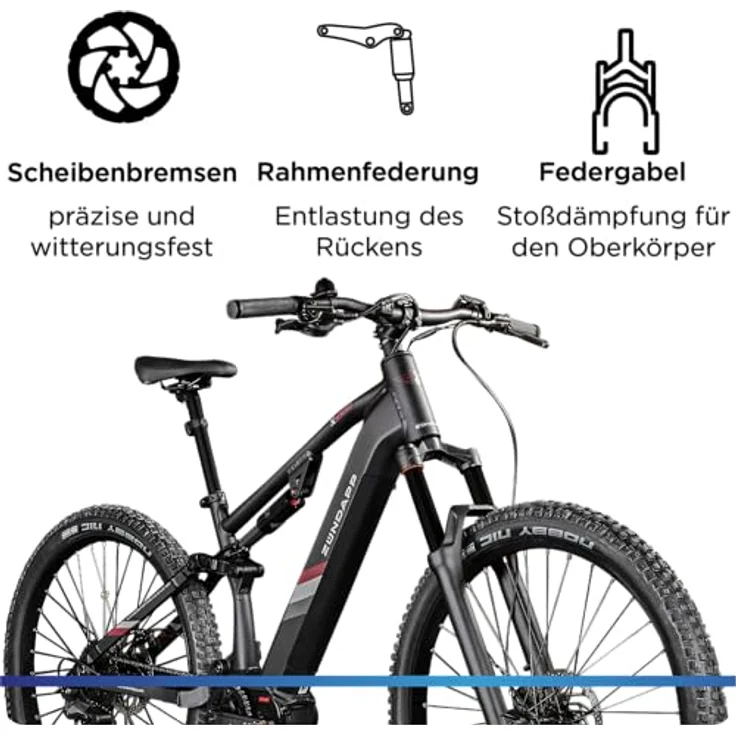 Zündapp E-Bike MTB X1000, 29 Zoll Fully mit 10-Gang Schaltung, 733 Wh Akku, schwarz – Bild 4