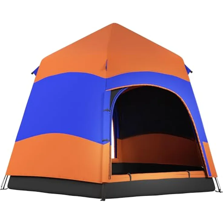 Outsunny Quick-Up-Zelt Doppelwandzelt Outdoor Familienzelt Pop-Up für 4–6 Personen 4 Jahreszeiten wasserdicht Orange + Blau 275 x 275 x 170 cm
