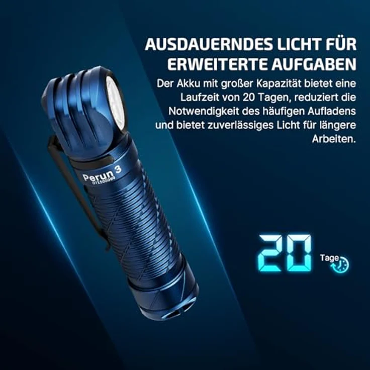OLIGHT Perun 3, LED Stirnlampe 3000 Lumen mit 7 Lichtmodi, Sensor, Rotlicht, IP68 wasserdicht, wiederaufladbar, Midnight Blau – Bild 2