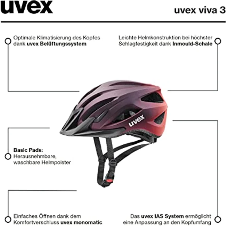 Uvex uvex viva 3, MTB Fahrradhelm in Plum-Grapefruit Matt, Größe 56-62 cm, sicher und komfortabel – Bild 6