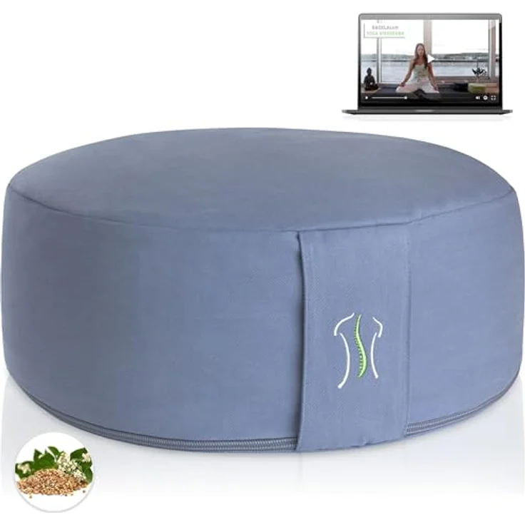 BACKLAxx® Yoga Kissen, Meditationskissen XL 35cm [30% mehr Sitzfläche], 15cm hoch mit Buchweizenfüllung, perfektes Meditation Zubehör, Yogakissen rund inkl. Videokurs - Pouf Sitzkissen Boden – Bild 1