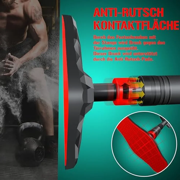 KESSER® Klimmzugstange Türrahmen verstellbar, Pull Up Bar 68-106 cm, Tragfähigkeit bis zu 300 kg, rutschfeste Griffe, inkl. Resistenzbänder, ohne Schrauben/Bohren – Bild 3