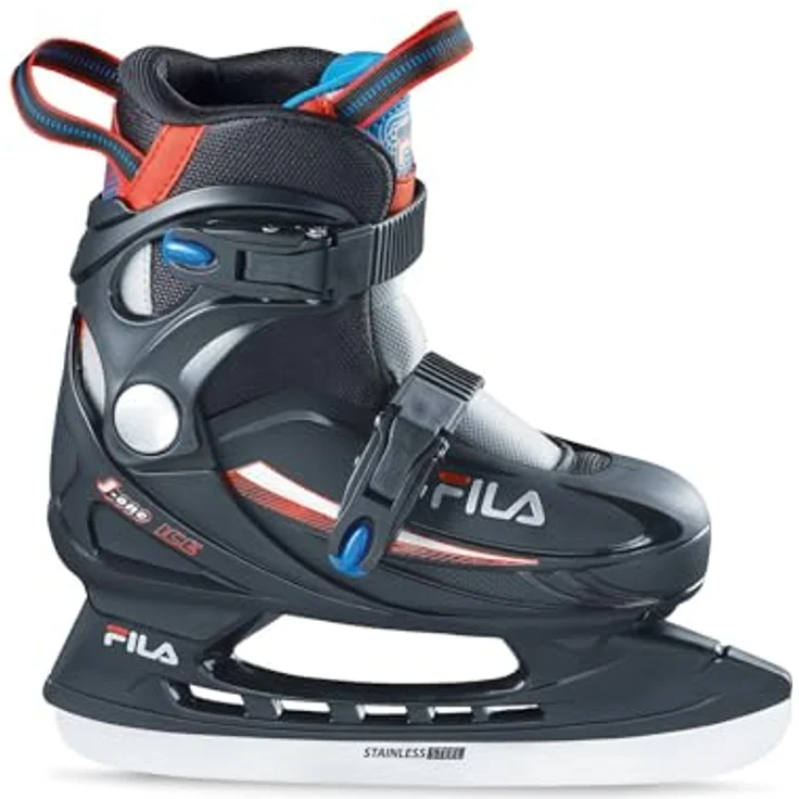 FILA J-ONE Ice HR Inline Skate Herren, verstellbar in Größe S (26-30), schwarz/rot/blau, Edelstahlklingen für Eiskunstlauf – Bild 2