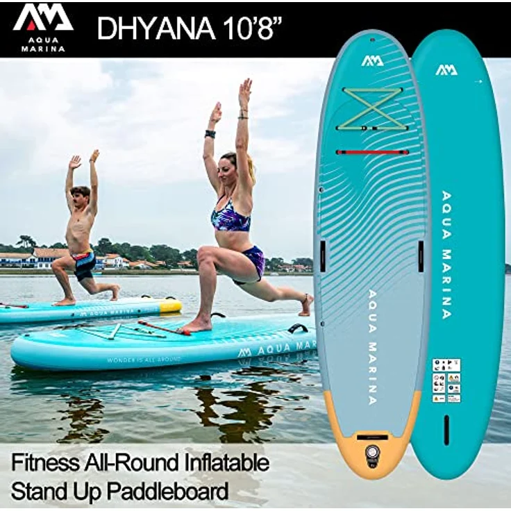 Aqua Marina Dhyana Aufblasbares Fitness Stand Up Paddle Board (iSUP) Paket, 325 cm, mit stabiler Form und rutschfestem EVA-Deck, Türkis – Bild 2