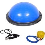 TRUTZHOLM Balancetrainer Yoga Half Ball mit Widerstandsbändern, ø 60cm, blau, max. 158kg belastbar, rutschfest und umkehrbar