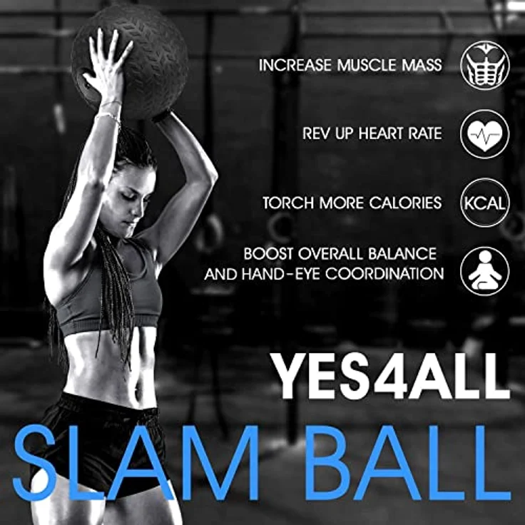 Yes4All 1YHQ Slam Balls Medizinball 9 kg, Schwarz für Kraft, Power und Training - Preisvergleich – Bild 4