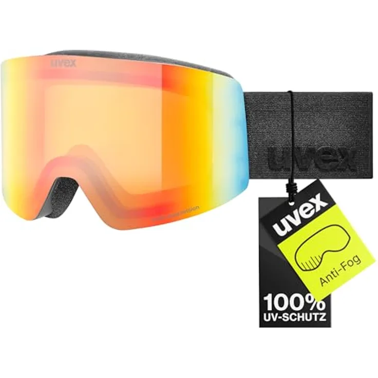 Uvex provoqe FM, verspiegelte Skibrille mit Anti-Fog-Beschichtung und Over-The-Glasses-Konstruktion für Damen und Herren, black matt/rainbow-clear, one size