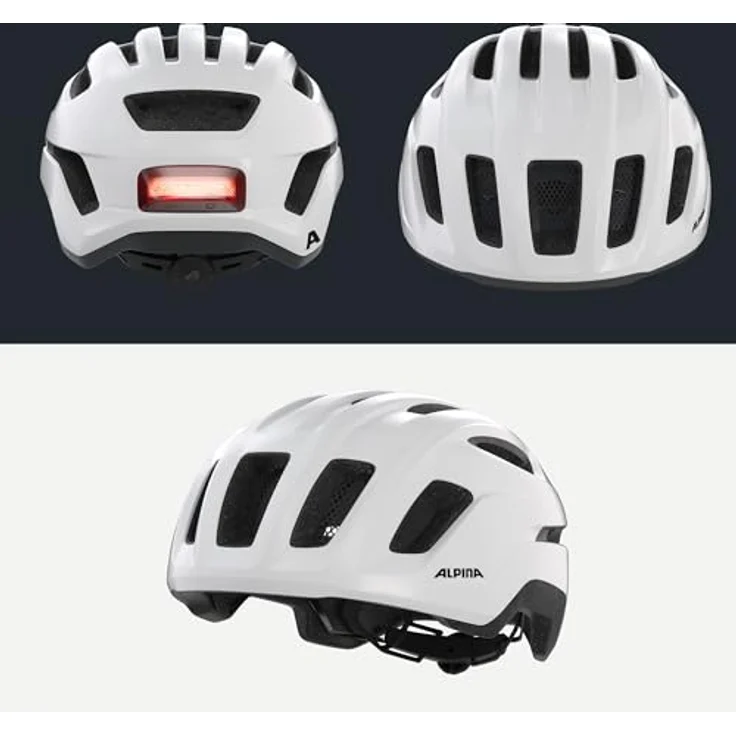 Alpina Paranus Urban, Fahrradhelm mit LED-Rücklicht und großer Belüftung, Weiß Gloss – Bild 4