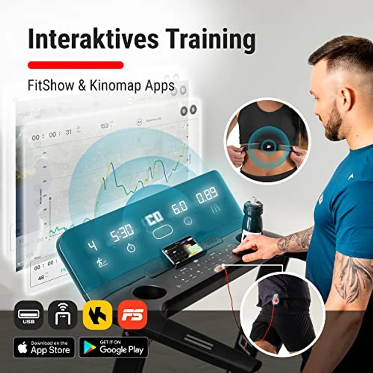 Hop-Sport HS-3200LB Estima - Laufband für zuhause bis 150 kg - Laufband klappbar mit LCD-Display, App-Steuerung, 15 Programmen und max. Geschwindigkeit 20km/h – Bild 5