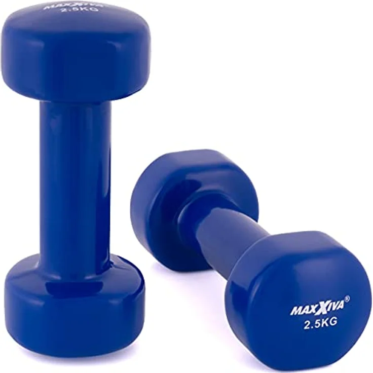 MAXXIVA Hantelset Kurzhanteln Vinyl Stahlkern Fausthanteln Gymnastikhanteln Sport Krafttraining Fitness Gewicht Farbe wählbar (blau (2 x 2,5 kg)) – Bild 2