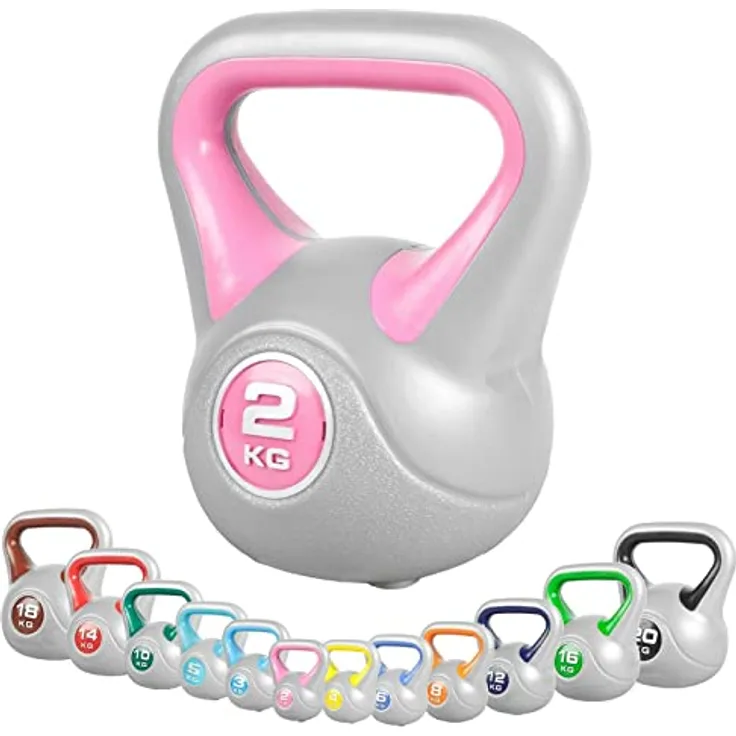 GORILLA SPORTS® Kettlebell - 2kg, 3kg, 4kg, 5kg, 6kg, 8kg, 10kg, 12kg, 14kg, 16kg, 18kg, 20kg Gewichte, Einzeln/Set, mit/ohne Ablage, Kunststoff - Kugelhantel, Schwunghantel, Kugelgewicht