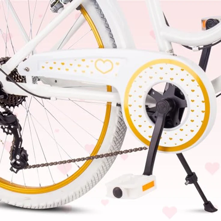 Sun Baby Heart Bike 24 Zoll Mädchenfahrrad mit 7-Gang Schaltung, Weiß-Gold – Bild 3