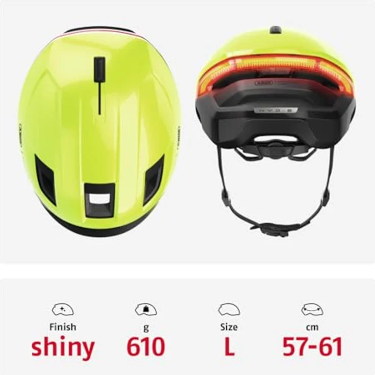 ABUS HYP-E Fahrradhelm, Helm mit Frontlicht, Rücklicht und Blinklicht, geeignet für E-Bikes und S-Pedelecs, Größe L, Gelb – Bild 3