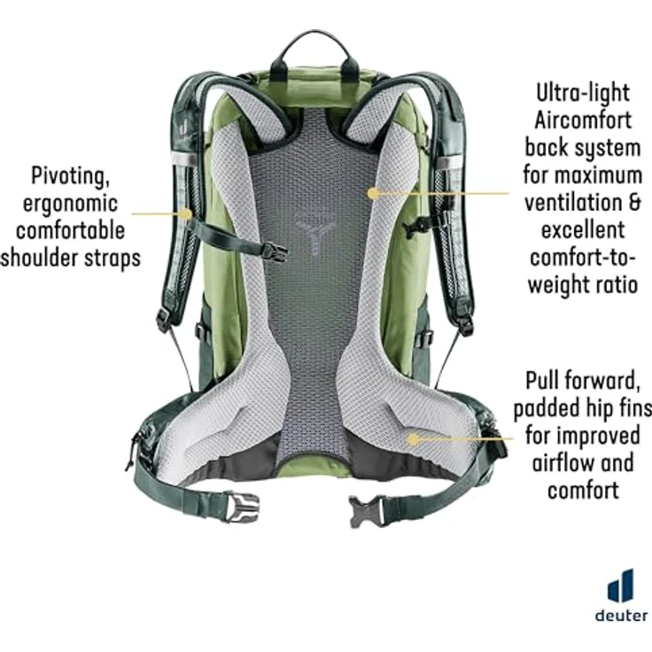 deuter Futura 27 Wanderrucksack, Aircomfort Netzrücken-System, elastischer Federstahlrahmen, Vorrichtung für Trinksystem, gepolsterte Hüftflossen, grau – Bild 5