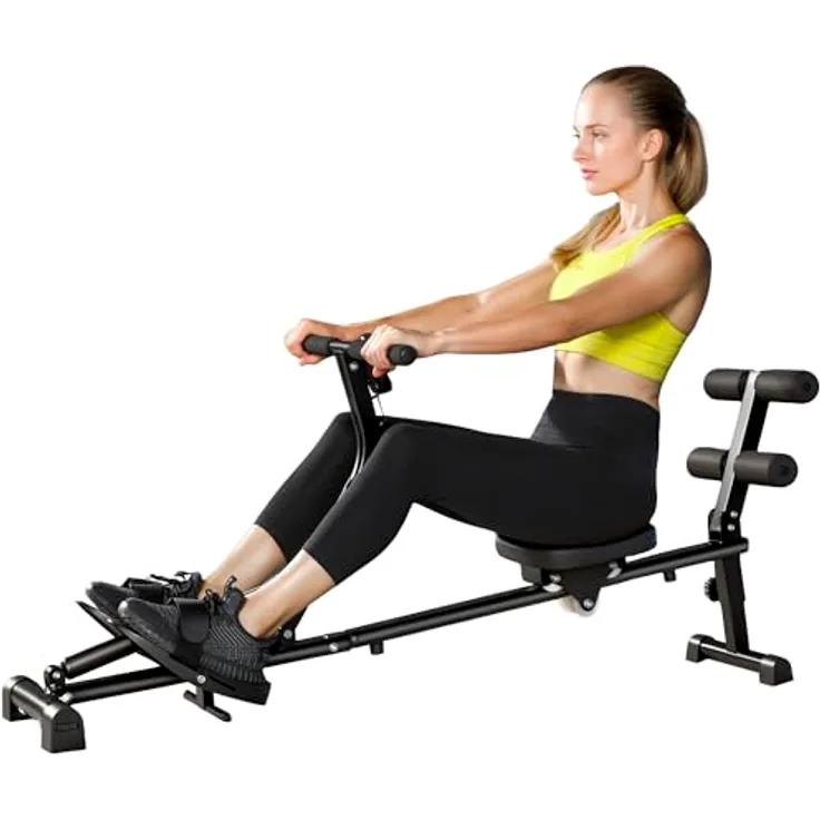 SPORTNOW Rudergerät 2 in 1 mit 12 Widerstandsstufen, LCD-Display und Sit-up-Funktion, schwarzes Heimrudergerät für platzsparendes Training