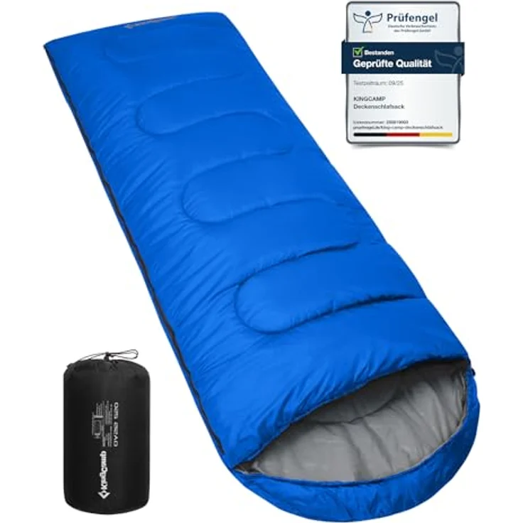 KingCamp Oasis Deckenschlafsack mit Kopfteil, Leichtgewicht für Erwachsene, 3 Jahreszeiten, blau, 220 × 75 cm, wasserabweisend, Komfortbereich 12°C - Extrem -3°C – Bild 1