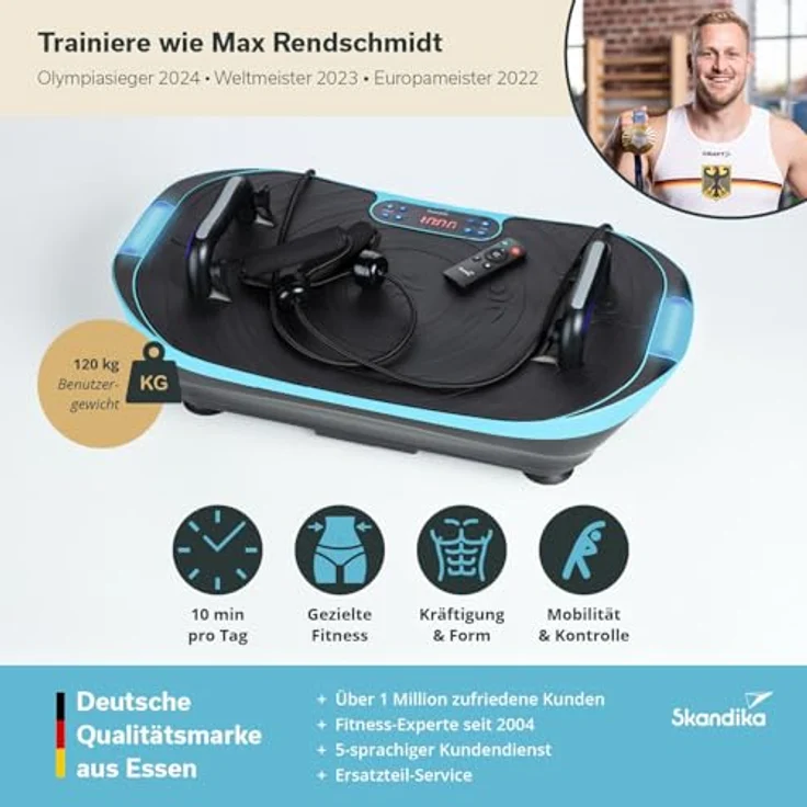 Skandika Vibrationsplatte V2 | Vibrationsgerät für Muskelaufbau, Ganzkörper, Oszillation 6 – 13 Hz, bis 120 kg, mit Griff – Bild 3