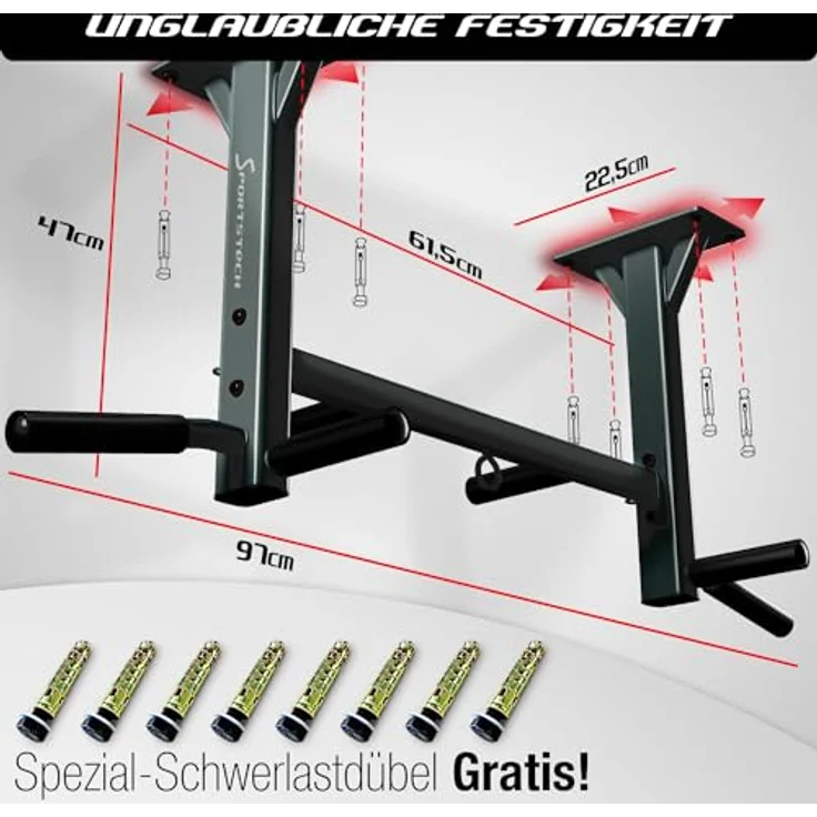 Sportstech 4in1 Klimmzugstange KS400 Deckenmontage, Deutsche Qualitätsmarke, Pull Up Bar, 6 rutschfeste Griffe, Ösen für Boxsack & Ropes – Bild 5
