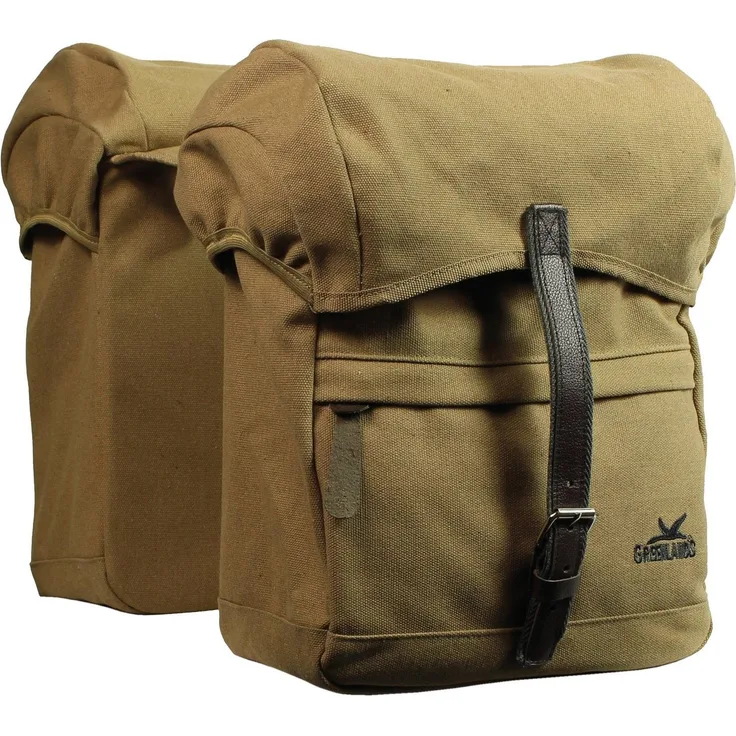 GREENLANDS BICYCLE BAGS Doppel Fahrradtasche Travel Canvas, wasserabweisend, beige, 40 Liter Volumen, mit reflektierenden Paspeln und Klettsystem
