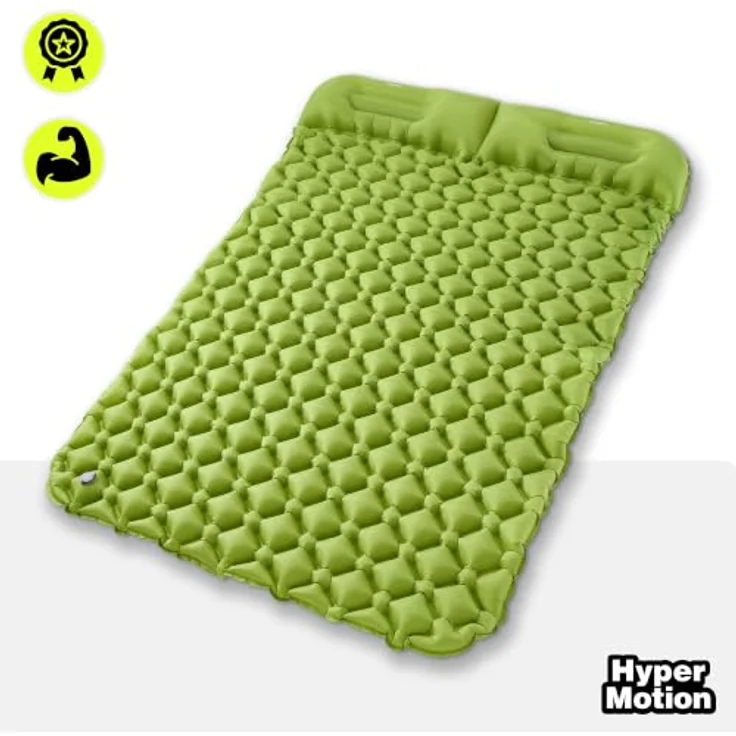 HyperMotion Campmat 2, ultraleichte Isomatte für 2 Personen, 190x120 cm, grün, mit integriertem Kopfkissen und kompaktem Packmaß – Bild 2