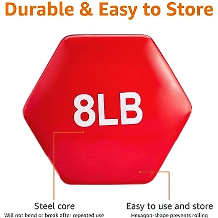 Amazon Basics Kurzhanteln mit Vinylbeschichtung, 8 lbs 3.6 kg, Rot, 2 Stück, 16 Pfund – Bild 3