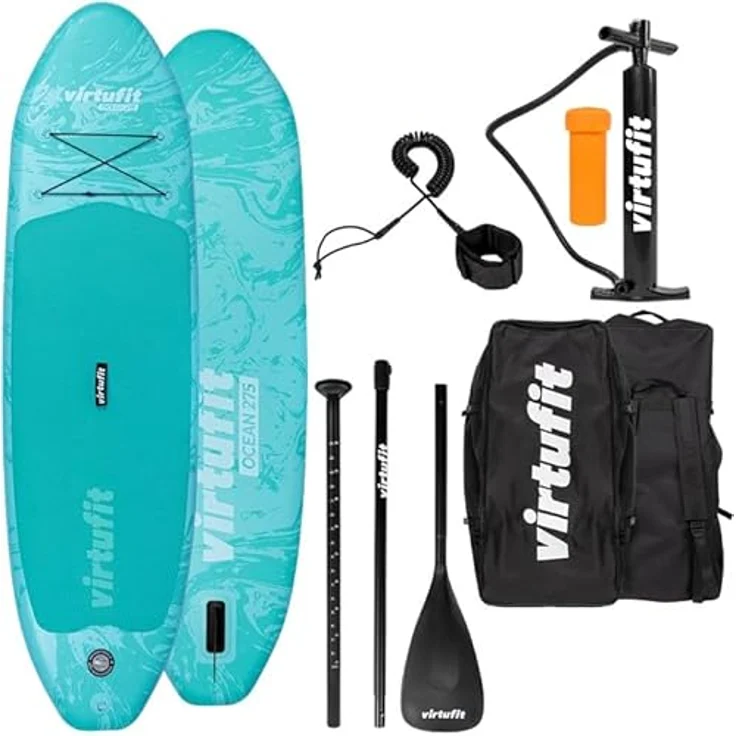 VirtuFit Supboard Ocean 275 – Aufblasbares Stand Up Paddle Board in Türkis mit Zubehör und Tragetasche – Bild 1
