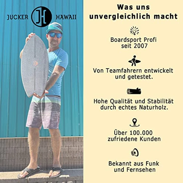 JUCKER HAWAII Balance Board Ocean Rocker Black - Balanceboard aus 100% Echtholz mit Korkhalbkugel, Korkrolle und Matte - Gleichgewichtstrainer für Kinder und Erwachsene - Surf Balance Board – Bild 3