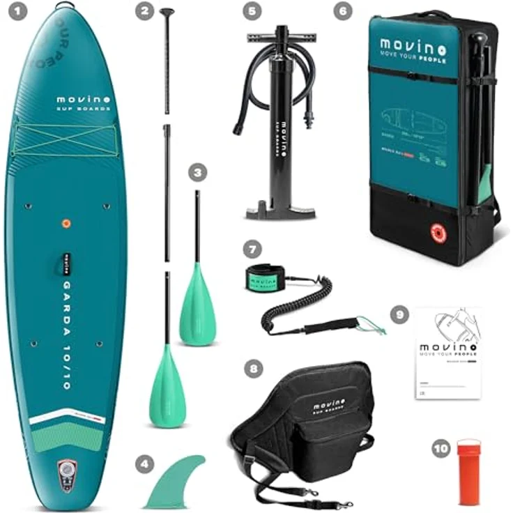 Movino SUP-Board MOVINO GARDA 2in1 Set, Allround mit 150 kg Traglast, geschweißte Kanten, 10'10", inkl. Rucksack, Pumpe, Kajaksitz, Paddel, Finne und Reparaturset – Bild 9