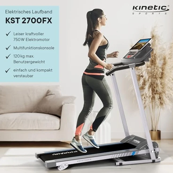 KINETIC SPORTS Laufband für zuhause KST2700FX klappbar - mit Tablethalterung, leiser 750 Watt Elektromotor, 12+1 Programme, LCD Display, GEH- und Lauftraining, stufenlos bis 10 km/h, bis 120 kg – Bild 2