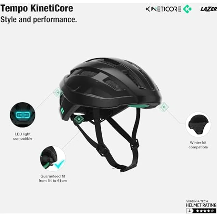 Lazer Sport Tempo KinetiCore Velohelm, 54-61 cm, mit Rotations-Schockschutz und TurnSys-Anpassungssystem, grau – Bild 3