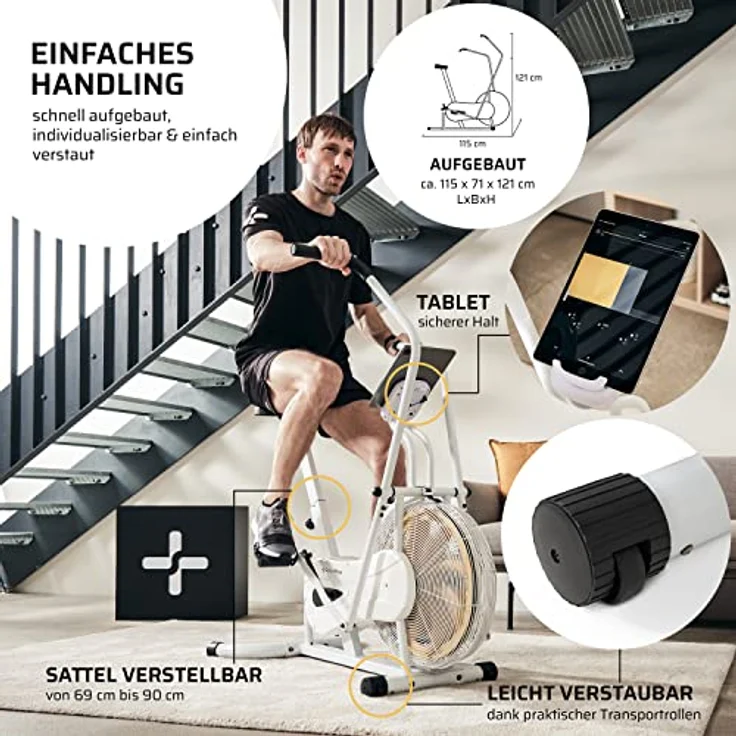 SportPlus Air Bike mit Luftwiderstand für Zuhause, Heimtrainer für HIIT,  Bike, beleuchtetes Display, bis 100 kg belastbar – Bild 5